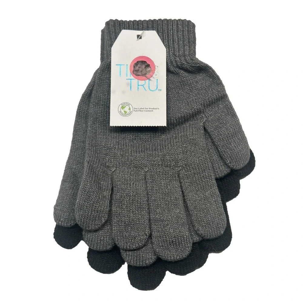 NEW time and tru womens 2 pairs winter gloves‎ black & grey